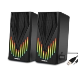 FRONTECH 2.0 USB Powered Multimedia Speakers with RGB Lights | 2 x 3W Drivers (5.2 cm) | AUX Connectivity | for Laptop, PC, Mobile | 1 Year Warranty (SPK-0006, Black)