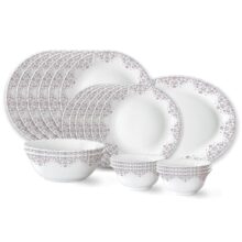 Larah by Borosil Lark Fluted Series Opalware Dinner Set | 21 Pieces for Family of 6 | Microwave & Dishwasher Safe | Bone-Ash Free | Crockery Set for Dining & Gifting | Plates & Bowls | White