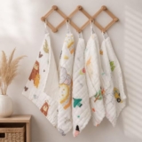 OXAURA Baby Muslin Wash Cloth Pack of 5, 6 Layer 100% Cotton Muslin Baby Wash Cloth 25 x 25 cm, Ultra Soft Newborn Face Towel, Burp Cloth, Feeding Cloth, Reusable Baby Wipes for Infants (Review)