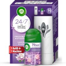 Air Wick 250 ml – Lavender & Lotus, Refill + Automatic Spray| Freshmatic Air Freshener Kit | 2600 Sprays Guaranteed | Automatic Room Freshener, Bathroom Freshener and Room Spray