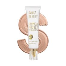 Swiss Beauty Primer Mousse Foundation Weightless Smooth & Velvet Touch, Matte Finish, Face MakeUp, Medium Beige, 40ml