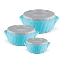 Milton Flora Jr Set Insulated Inner Steel Casserole For Roti, 3 Pc (455Ml,750Ml & 1.25L) Hot Box For Kitchen, Hot Pot With Lid, Chapati Box, Serving Box, Cyan Blue