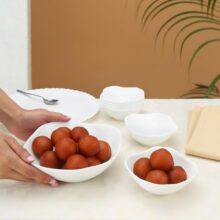 Larah By Borosil White Square Series Opalware 7 Pcs Pudding Set | Microwave & Dishwasher Safe Bowl Set | Bone-Ash Free | Crockery Set For Dining & Gifting