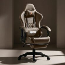 Baybee Drogo Multi-Purpose Ergonomic Gaming Chair With 7 Way Adjustable Seat, Head & Usb Massager, Pu Leather Lumbar Pillow Home & Office Chair With Full Reclining Back Footrest (Emperor Brown)