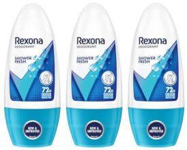 Rexona Shower Fresh Underarm Roll On Perfume For Women, Antiperspirant, Removes Odour, Keeps Skin Fresh & Clean, Alcohol Free, Skin Friendly, 50 Ml (Pack of 3)