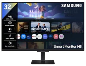 Samsung 32″ (80cm) M5 Smart Monitor with Smart TV Experience|FHD 1920 x 1080|Screen Mirroring TV Plus|Speakers|Adaptive Sound|Wi-Fi|HDMI|Bluetooth|LS32FM500EWXXL|Black