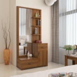 Spacewood Dressing Table | Legend | 3 Year Warranty | 3 Shelves & 2 Drawer, 1 Shutter Storage, Vanity Table for Bedroom, Living Room, and Home| Engineered Wood | Natural Teak