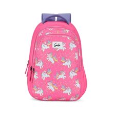 Genie Unicorn School Backpack For Girls |17 In-27 Ltr With Three Compartments, Side Pockets And Light Weight With Padded Shoulders |Best For Books,Stationery, Lunch Box & Essentials – Pink