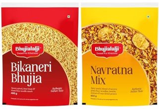 Bhujialalji Bikaneri Bhujia And Navratna Mix (Pack Of 2) 800G| Bikaneri Bhujia Sev Namkeen With Dew Beans,Gram Flour And Indian Spices|Tasty Snack Mixture|Ready To Eat