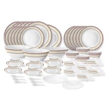 Larah by Borosil Elega Fluted Series Opalware Dinner Set | 66 Pieces for Family of 6 | Microwave & Dishwasher Safe | Bone-Ash Free | Crockery Set for Dining & Gifting | Plates & Bowls | White