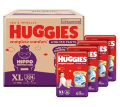 Huggies Complete Comfort Wonder Pants | Pant Style Baby Diapers Extra Large Size, 224 Count | India’S Fastest Absorbing Diaper, Clinically Proven To Prevent Diaper Rash | Ideal For 12 To 17 Kgs (56 Count, Pack Of 4)