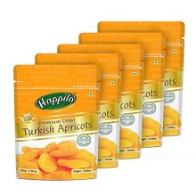 Happilo Premium Dried Turkish Apricots 200g each (Pack of 5), Jumbo Size Seedless, Juicy and Tangy Dehydrated Fruits