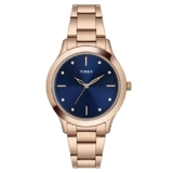 TIMEX Analog Watch for Women with Blue Round Dial & Rose Gold Stainless Steel Bracelet Band Water Resistant Women’s Wrist Watches – TWEL98SMU08