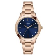TIMEX Analog Watch for Women with Blue Round Dial & Rose Gold Stainless Steel Bracelet Band Water Resistant Women’s Wrist Watches – TWEL98SMU08
