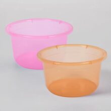 Kuber Industries Pack Of 2 Bath Tub | Multipurpose Bath Tub | Tub For Bathroom-Feeding Pan-Washing Clothes | Washing Tub | Bathing Bathroom Tub | 25 Ltr | Transparent | Pink & Orange