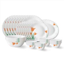Larah by Borosil Firefly Fluted Series Opalware Dinner Set | 33 Pieces for Family of 6 | Microwave & Dishwasher Safe | Bone-Ash Free | Crockery Set for Dining & Gifting | Plates & Bowls | White
