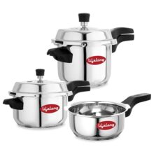 Lifelong Stainless Steel Pressure Cooker | Set Of 3 | 2L, 3L & 5L | Induction & Gas Stove Compatible With Outer Lid, Isi Certified & Lock System |Safe & Durable Kitchen Essential With 5 Years Warranty