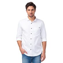 Spykar Men White Cotton Regular Slim Fit Plain Shirt