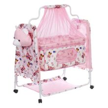 NHR Cozy New Born Baby Cradle, Baby Swing, Baby Jhula, Baby Palna, Baby Bedding, Baby Bed, Crib, Bassinet with Mattress, Pillow, Mosquito Net for (0-9 Months | Pink) – Cotton