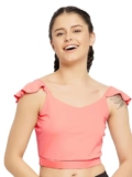 Clovia Women’s Comfort Fit Active Cropped Top with Removable Pads (AT0150P34_Peach_L)