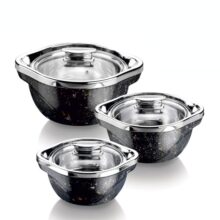 Signoraware Royal Bliss BPA Free Plastic Casserole Set| Inner Steel & Outer Plastic| Safe & Durable Gifting Set| Ideal for Storing Chapatti, Rice & Curries (1L+ 1.5L+ 2L| Setof3| Black)