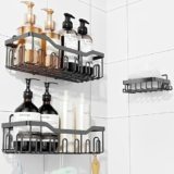 Sulfar 3 in 1 Self Adhesive Organizer Combo Racks and Shelves for Wall/Stand for Bathroom Without Drill Soap Holder for Bathroom with Tooth Brush Holder Accessories (Black)