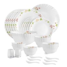 Cello Secret Garden Dazzle Series Opalware Dinner Set Of 35 Pieces For Family Of 6 | Bone-Ash Free & Leadfree Opal Glass, Microwave & Dishwasher Safe, Plates & Bowls Crockery Set For Dining & Gifting