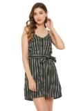 Clovia Women’s Crepe Sassy Stripes Resort Wear Dress with Tie-Up Belt in Green (RW0067P17_Green_M)