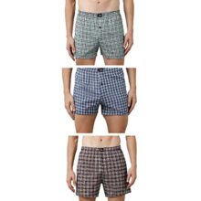 Rupa Jon Checked Boxer Shorts for Men | 100% Cotton Fabric | Dual Side Pocket | Regular Fit | Pack of 3 Multicolour
