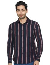 U.S. Polo ASSN. Men’s Dobby Stripe Full Sleeve Shirts (USSHTO3775_Navy_M)