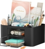 ROKTRY Black Desk Organizer with Drawers – Neat Stationery Storage – Ideal for Teachers, Students – Great Gift – Office, School, Home Organization.