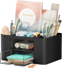 ROKTRY Black Desk Organizer with Drawers – Neat Stationery Storage – Ideal for Teachers, Students – Great Gift – Office, School, Home Organization.