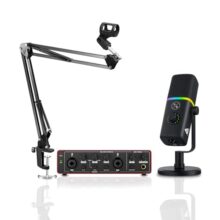 Audio Array RGB Podcast Bundle | Dynamic RGB USB/XLR Mic with 24-Bit/192kHz Audio Interface & Boom Arm | AI Noise Cancelling, Plug & Play Kit for Streaming, Podcasting, Gaming & Recording – PB-07