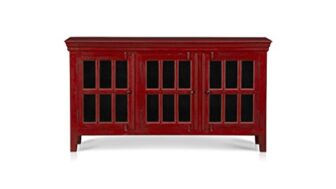 APRODZ Mango Wood Entertainment 3 Door TV Stand Cabinet Unit for Living Room | Red Finish