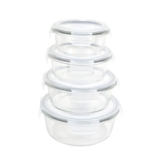 Signoraware Safe N Store Glass Round Container | Airtight & Leakproof Locking Lid | Durable | Microwave Safe | Ideal For Kitchen Storage & Lunch Boxes (400ml+620ml+950ml+1.3Ltr | Set of 4 | Clear)