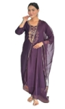Alvami Women’s Silk Embroidery Straight Kurta and Pant Set with Dupatta (Charulata_Purple_AL_S)