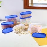 Cello Modustore Storage Container Set Of 6, (600Ml X 3, 1200Ml X 3), Blue | Food Grade Stackable Air Tight Twist Lock Kitchen Fridge Plastic Storage Container Box Set For Grain, Pulses, Spice, Cookies