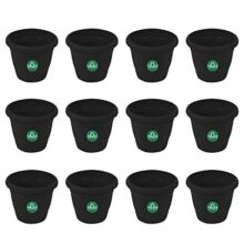 TrustBasket UV Treated Plastic Round Pot (6 Inches) -Black Color – Set of 12