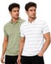 INKKR Striped Men Polo Neck T-Shirt Combo (Pink,LGreen) XXL