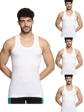 Lux Champion Men’s Vest | 100% Super Combed Cotton | Ultra-Soft, Breathable & Sweat-Absorbent | Skin-Friendly, Durable with Needle Drop Design (Pack of 4)(White-100cm)