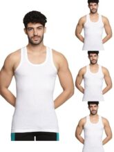 Lux Champion Men’s Vest | 100% Super Combed Cotton | Ultra-Soft, Breathable & Sweat-Absorbent | Skin-Friendly, Durable with Needle Drop Design (Pack of 4)(White-100cm)