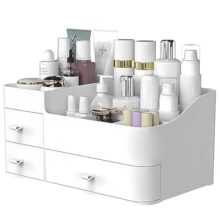 Stewit® Makeup Organizer with Drawers,Large Capacity Countertop Organizer for Vanity,Bathroom and Bedroom Desk Cosmeticsn Organizer for Skin Care,Brushes, Eyeshadow, Lotions, Lipstick – White