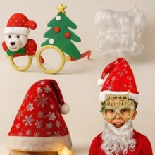 Graphene 3 Christmas Accessories Combo Gift Pack Goggles Frame,1 Santa Cap & Beard Set X Mas Day Celebration Items For Kids Boys Girls Adults New Year Party Decoration Items Party Fun Props