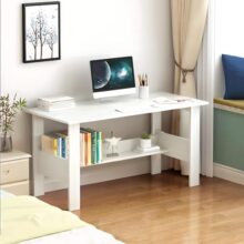 Matterhorn Engineered Wood Office Table, Work From Home Table With Shelf For Storage (Diy, 900 X 500 X 800 Cm, Rmoot-10001Ebonyblack) (Whitemist)