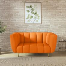 Wakeup India Sofa | Mushy Premium Fabric Sofa Set | 2 Seater Sofa | Pocket Spring Cushion | Padded Cushioned Armrest | Metal Leg With Golden Polish (Orange, Seating-2) | 3 Years Warranty