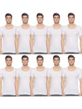 Rupa Jon Half Sleeves Vest for Men | 100% Cotton | Round Neck | Regular Fit | Pack of 10 White