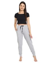 Clovia Women’s Chic Basic Cuffed Joggers Pyjama (LB0201P01_Grey_M)