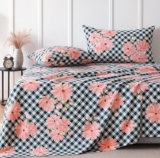 Bsb Home 300 Tc Cotton Microfiber Xxl Super King Size Bedsheet For Double Bed, Without Joint King Size 108 Inches X 108 Inches, 9 Feet, 275 X 275 Cm With 2 Large Size Pillow Covers – Black Pink