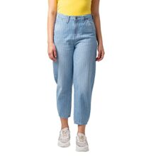 Spykar Women Mid Blue Lycra Baggy Fit Crop Length Jeans (Clara)