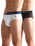 U.S. POLO ASSN.. Mens OEB06 Flag Waist Single Jersey Underwear Briefs – Pack of 2(OEB06-P2_White / Mulch_L)